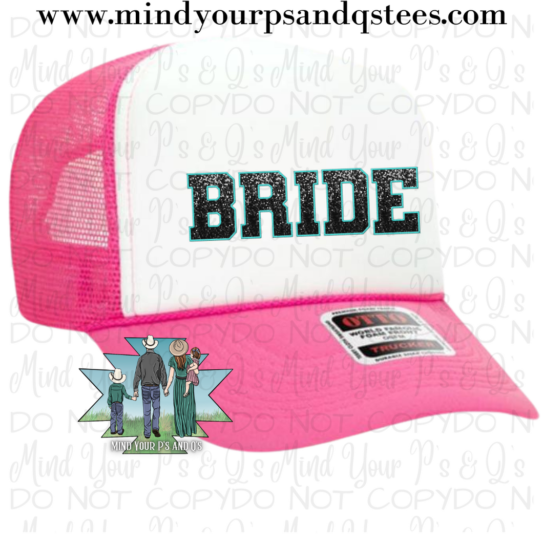 Bride Faux Glitter Trucker Hat