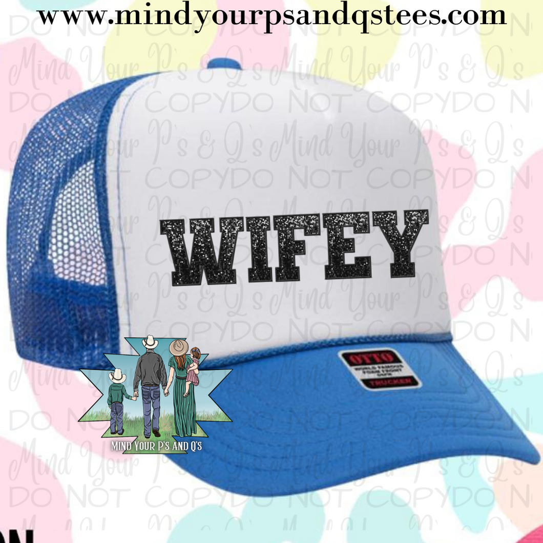 Wifey (Black) Faux Glitter Trucker Hat